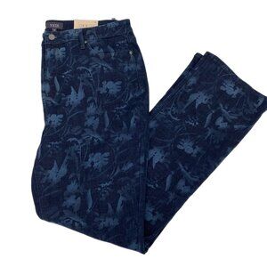 NYDJ Blue High-Rise Floral Straight Leg Jeans | Size 16